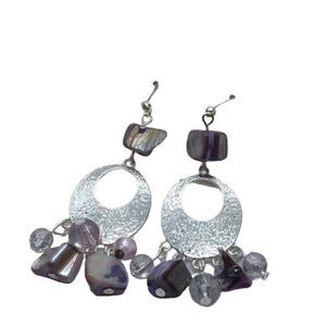 Hannah Accents Silver Tone & Purple Dyed MOP Shell Dangly Statement Earrings